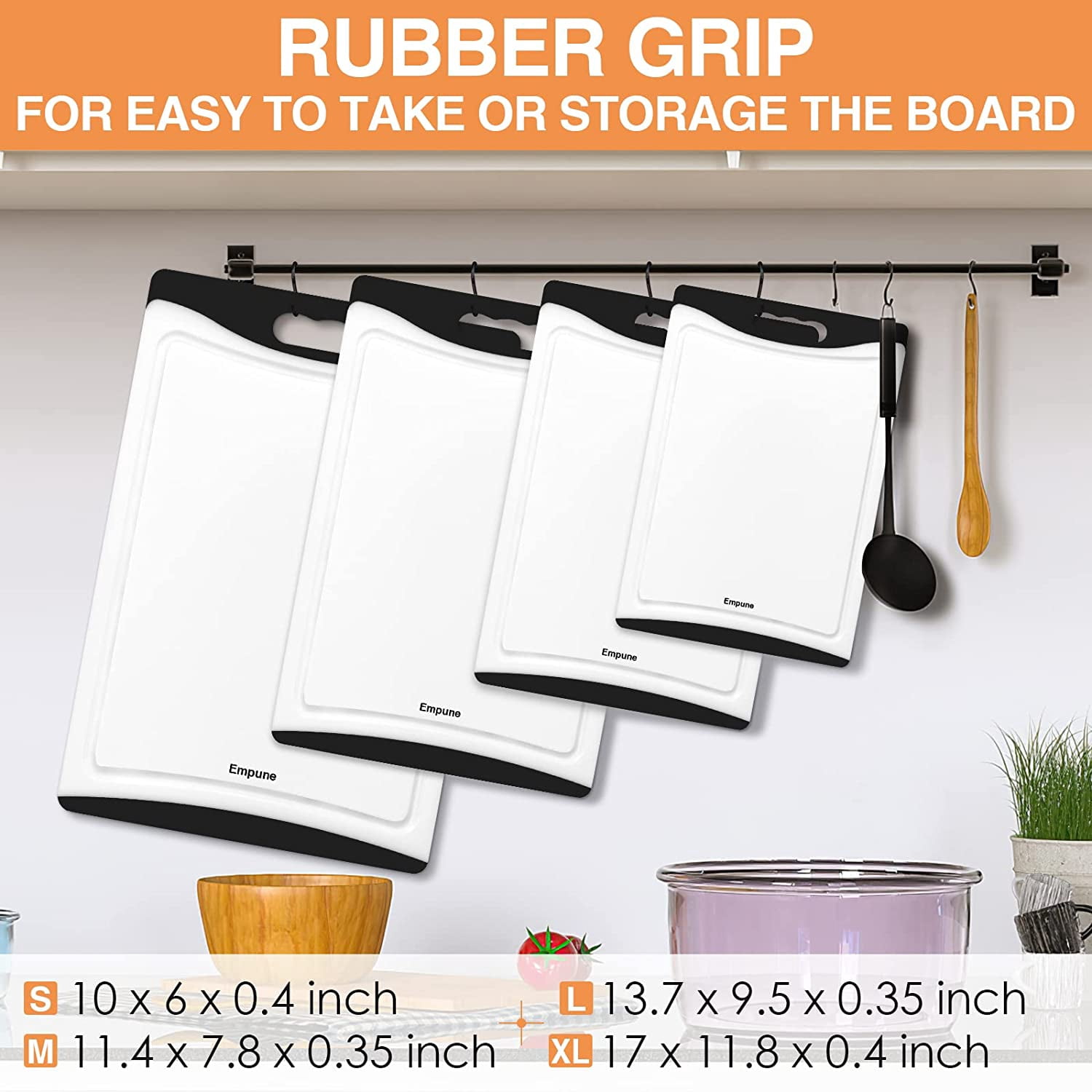 Extra Large Cutting Boards, Plastic for Kitchen (Set of 4) Dishwasher Chopping Board with Juice Grooves, Easy-Grip Handles, Black,