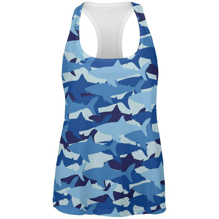 Great White Shark Camo All Over Womens Work Out Tank Top Multi SM