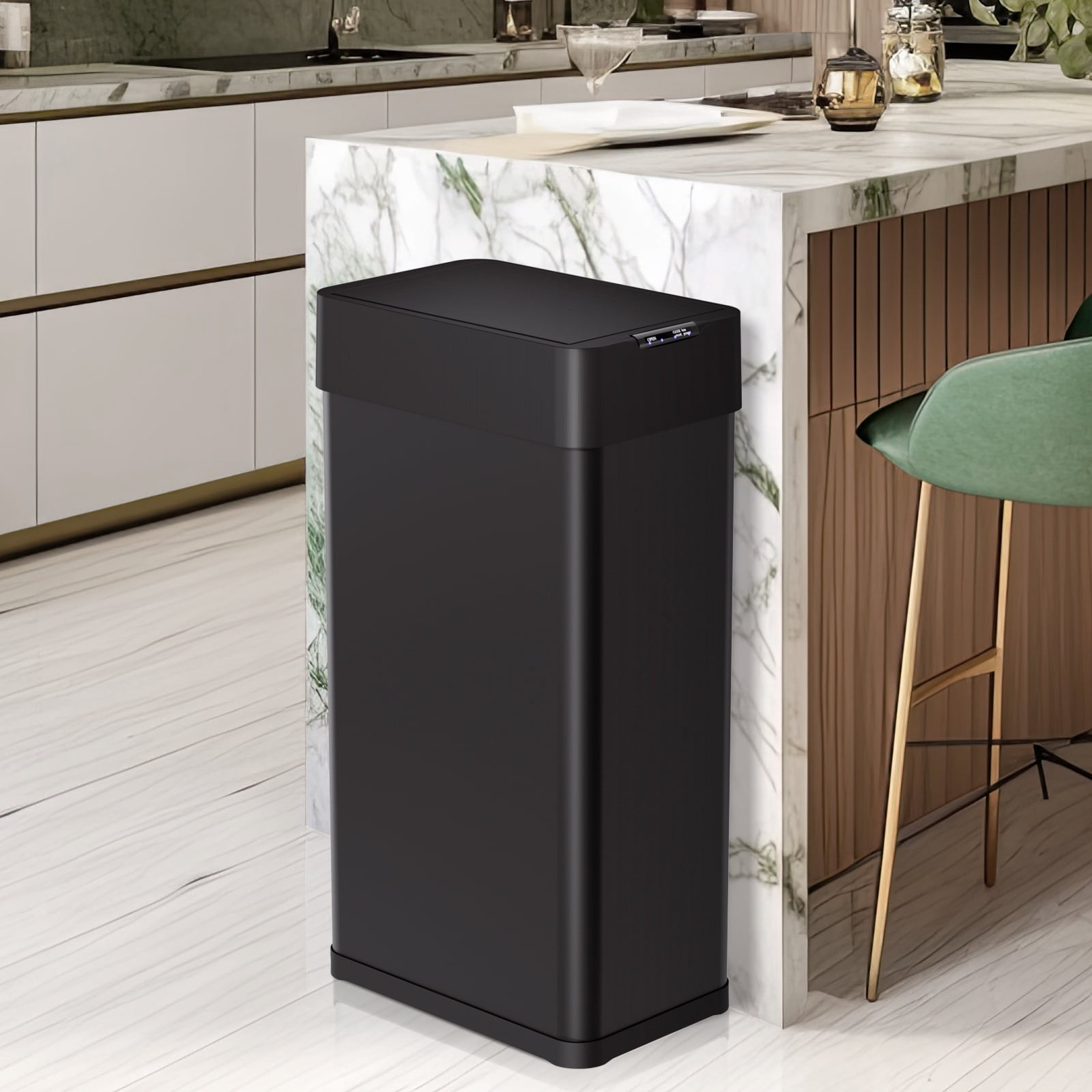 Arlopu 18.5 gal Motion Sensor Trash Can Wings Open Lid Rectangular Automatic Garbage Can Stainless Steel
