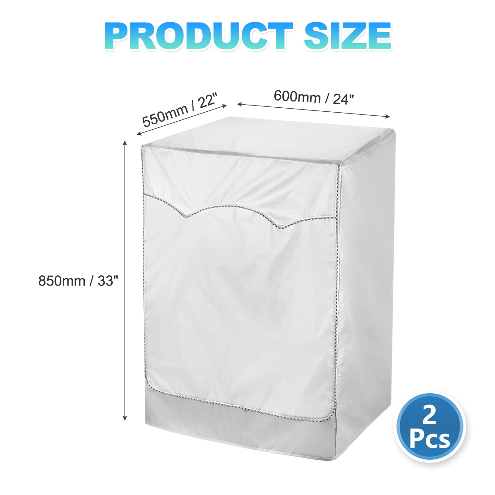 Uxcell 2 Pcs Washer and Dryer Covers 24"x22"x33"- Waterproof, Dustproof, Sun-Proof Front-loading 3 Side Washing Machine Cover with Zipper for Laundry Room Balcony, Silver