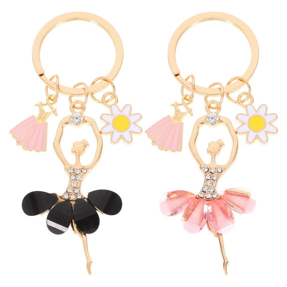 Alipis 2Pcs Cute Ballet Dancing Girl Pendant Keychain Women Rhinestone Ballerina Keyring