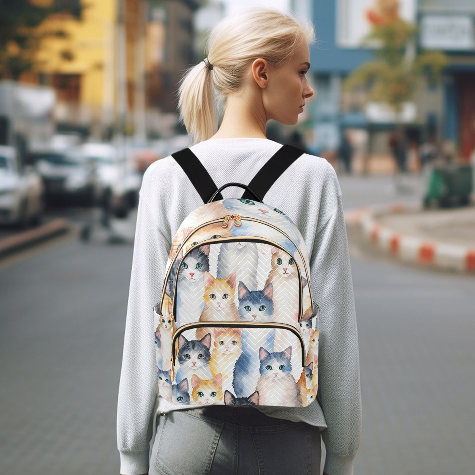 Cats Travel Laptop Backpack Casual Daypack Lightweight Bookbag Compartment for Business