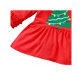 thumbnail image 6 of Bagilaanoe 2Pcs Toddler Baby Girl Christmas Outfits Christmas Tree Print Long Sleeve A Line Dress Tops + Striped Flared Trousers 6M 12M 18M 24M 3T 4T Kids Fall Long Pants Set, 6 of 7