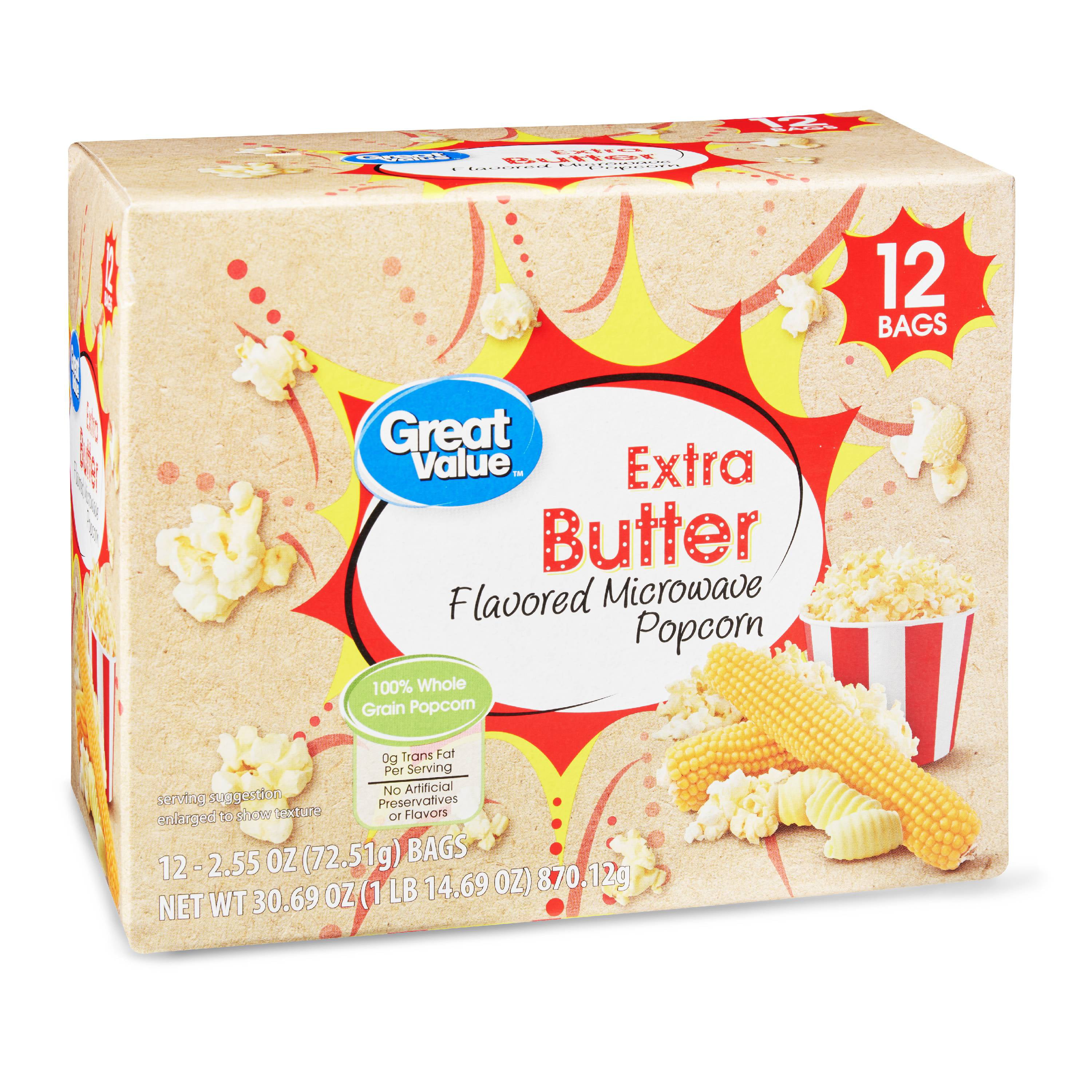 Great Value Extra Butter Flavored Microwave Popcorn, 2.55 Oz., 12 Count - Walmart.com