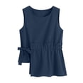 thumbnail image 7 of Ashirexll Summer Tops for Women Women Round Neck Sleeveless Waist Asymmetrical Hem Solid Color Casual Blouse Top, 7 of 7