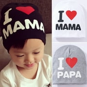 Aofa I Love Mama/Papa Letter Print Baby Boy Girl Beanie Cap Elastic Outdoor Skull Hat