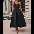 thumbnail image 4 of Vestidos Largos Fruncidos para Mujer, Vestido de Verano 2025, Informal, con Tirantes Finos y Corte en A, Vestido Fluido, Negro, Talla XL, 4 of 9