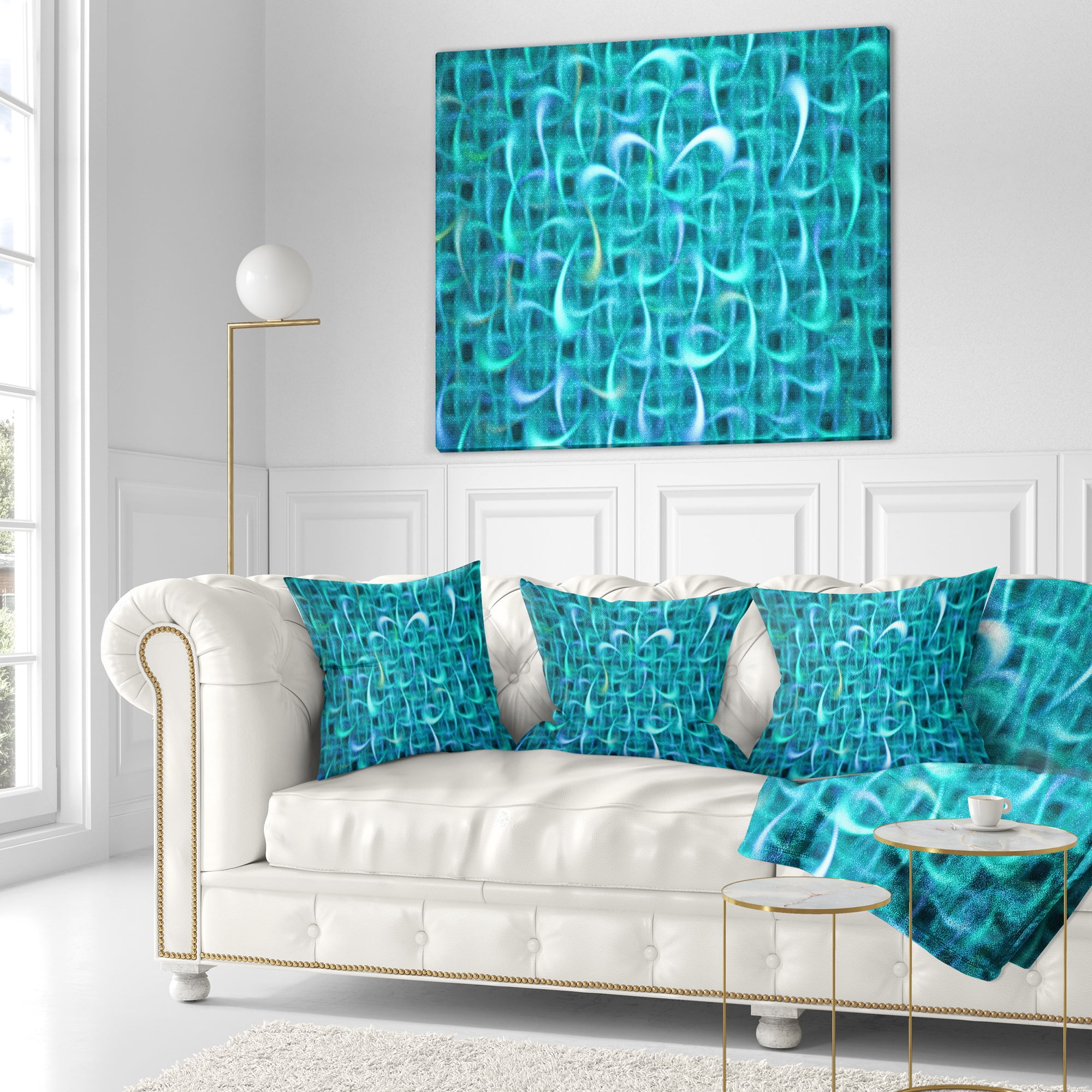Designart Turquoise Watercolor Fractal Pattern - Abstract Throw Pillow - 18x18