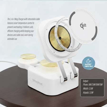 3-in-1 Retractable Magcharge Charging Station for Phone, Airpods, & iWatch