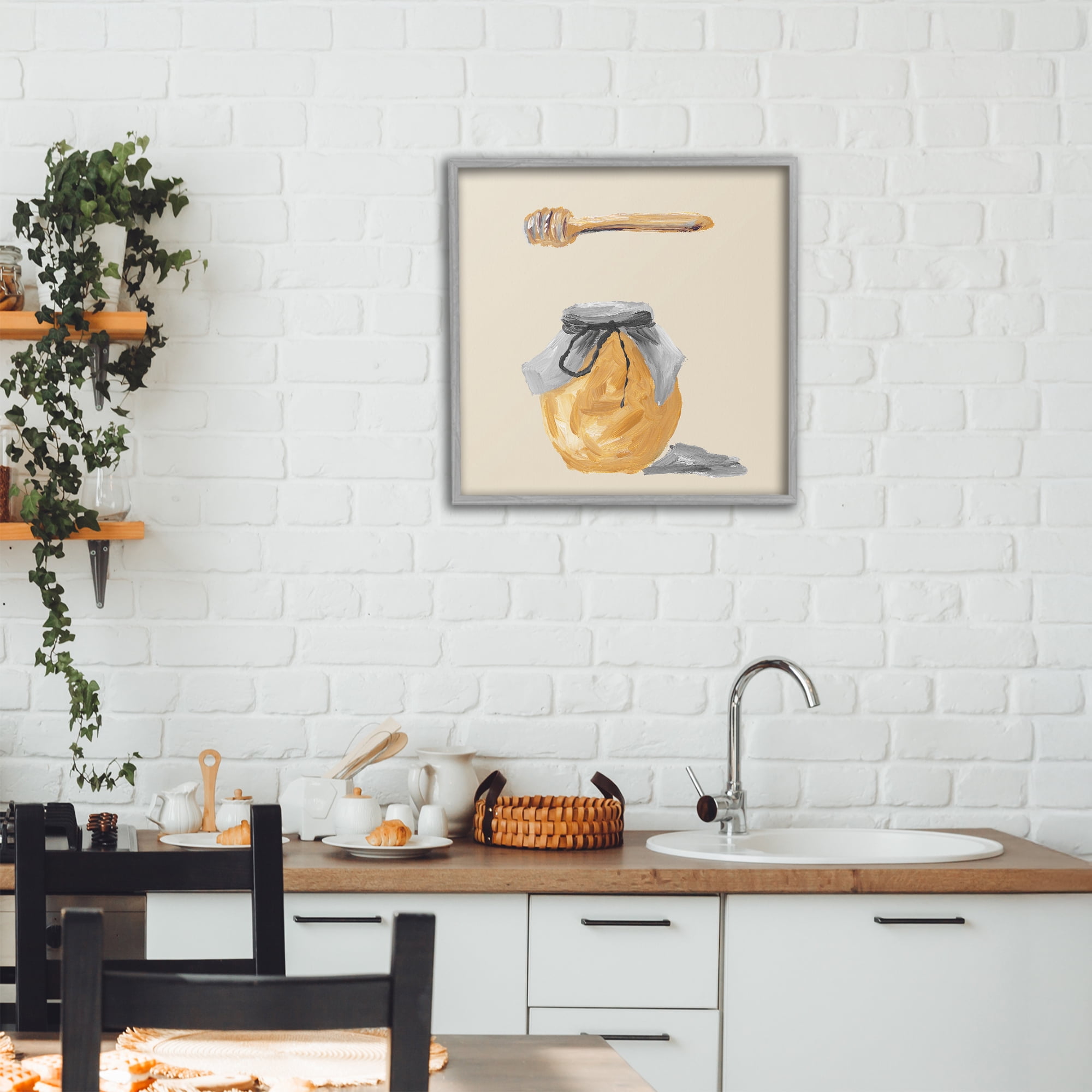 Stupell Industries Honey Jar over Tan Gray Framed Giclee Art, design by Lucille Price
