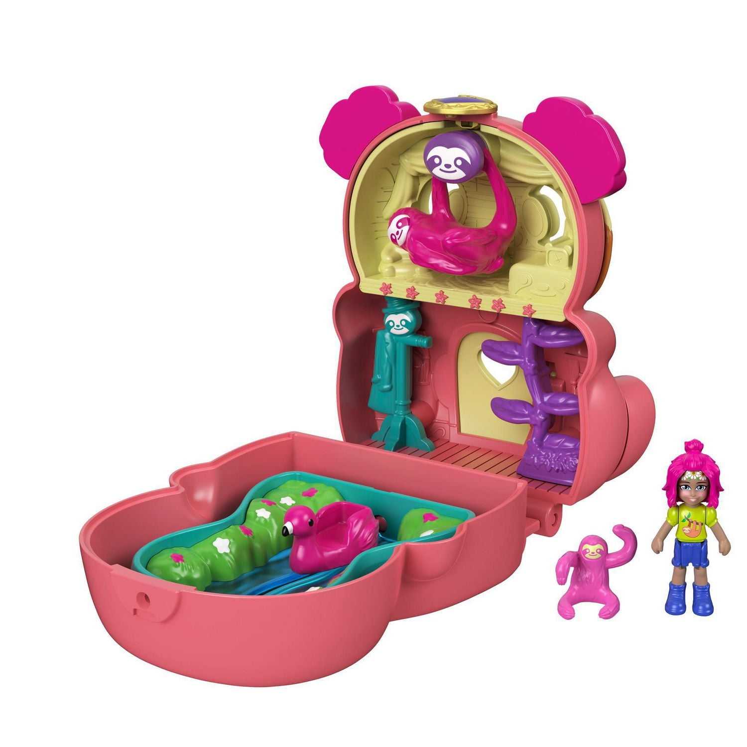 Coffret Transformable Paresseux de Polly Pocket, Se Retourne pour une Double Surface de Jeu