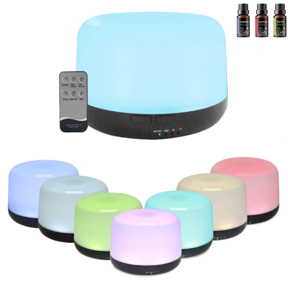 500ml Aromatherapy Diffuser For Essential Oils 7 Soothing Light Colors with 3 Oils Air Wick Diffuser for Gift