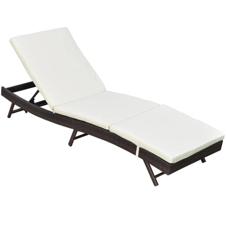 Resenkos Patio Chaise Lounge, Pool Chair With 5 Position Adjustable Backrest & Cushion, Outdoor PE Rattan Wicker, Cream White