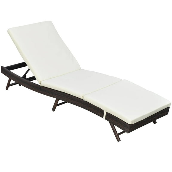 Resenkos Patio Chaise Lounge, Pool Chair With 5 Position Adjustable Backrest & Cushion, Outdoor PE Rattan Wicker, Cream White