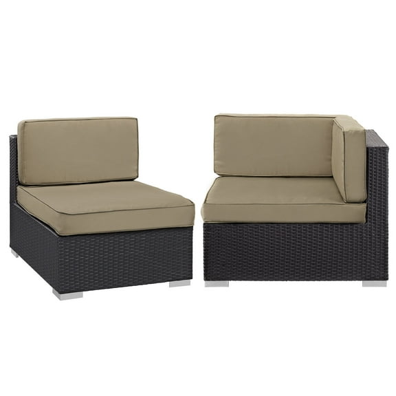 Modway Gather Corner and Middle Outdoor Patio Sectional Set in Espresso Mocha by Modway
