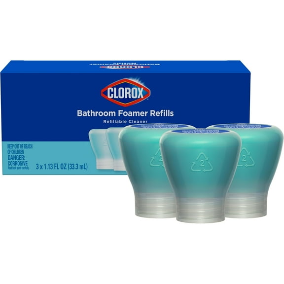 Clorox Bleach-Free Bathroom Foamer Refill Pods, Household Essentials, Rain Clean, 3 Spray Refills
