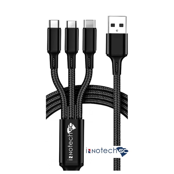 Cable de Carga Multiusb 3A, Conector de Carga Rápida 3 en 1 con Adaptador Dual Teléfono/tipo C/Micro USB, Compatible con Tabletas, Teléfonos 15/14/13/12 11 Pro 8 7 6 Samsung Galaxy (4 Pies)
