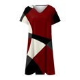 thumbnail image 5 of Robes d'Été Robe d'Été Femmes Impression d'Été Manches Courtes V Cou Mi-Cuisse Longueur Robes Robe de Mode Rouge M, 5 of 5