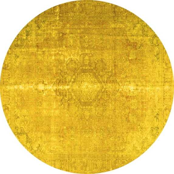 Ahgly Company Machine Washable Indoor Round Persian Yellow Traditional Area Rugs, 5' Round
