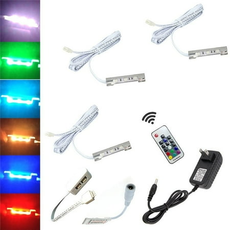 

LED Under Cabinet Lights For Glass Edge Shelf Back Side Clip Clamp Strip Lighting 3 Lamps with RF Remote Control(RGB)