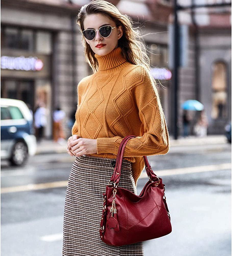 PIKADINGNIS Tote Bag for Women Hobo Shoulder Purse Large Work Commute Handbag Leather Top Handle Bag with Tassel