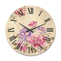 Designart 'Bouquet of Purple and Pink Flowers I' Farmhouse Wood Wall Clock
