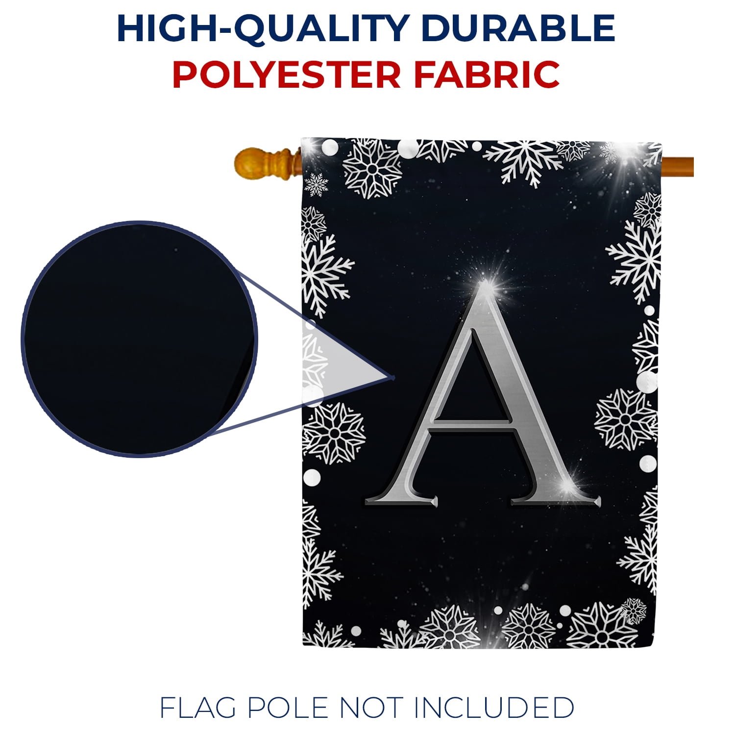 America Forever Winter Monogram Letter A House Flag Vertical Double Sided 28 x 40 inches Christmas Holiday Seasonal Flags for Outdoor, Yard, Porch Decoration, Silver Snowflakes Decoration