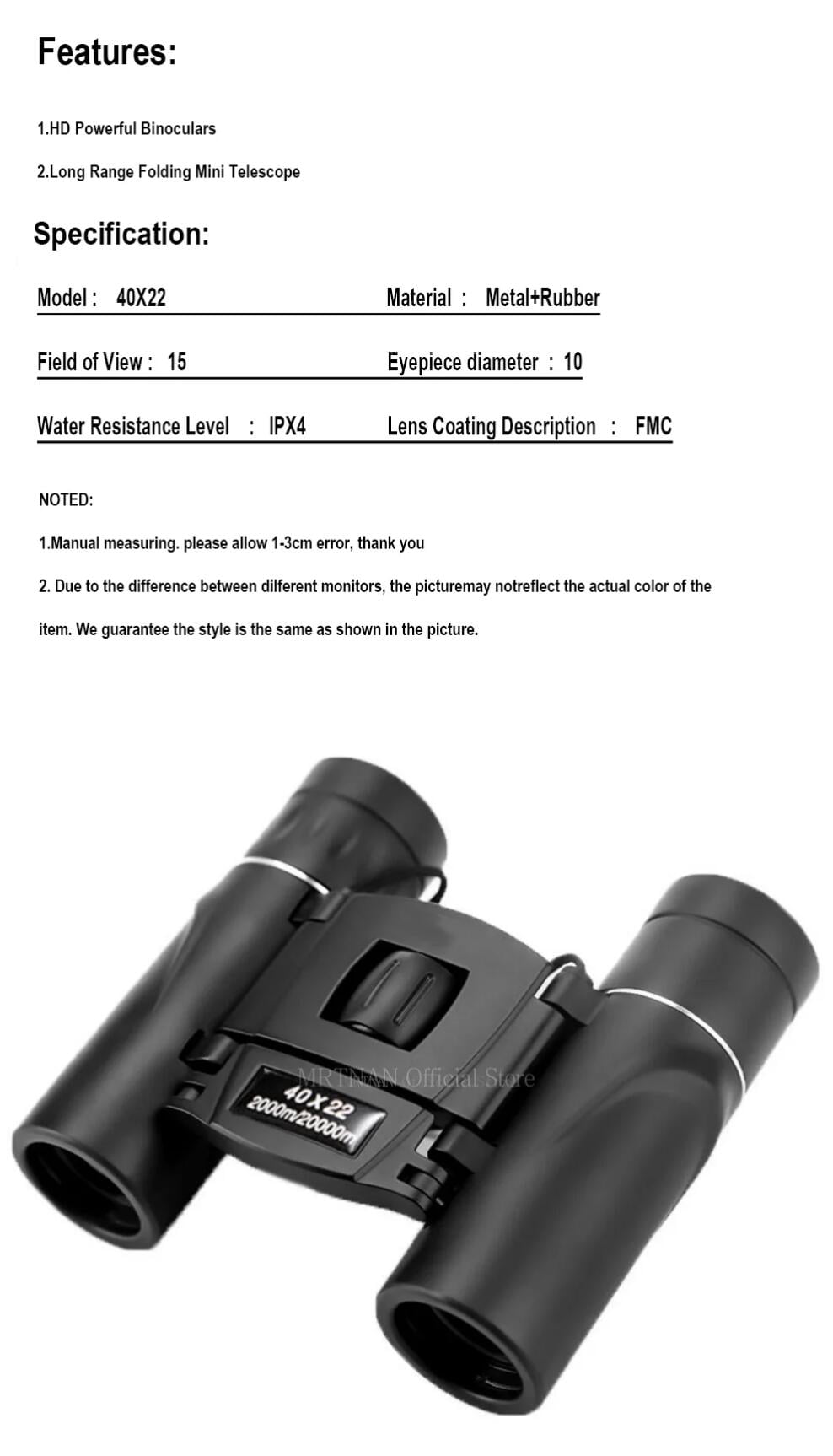 40x22 2000m Zoom BAK4 HD Telescope Professional Powerful Binoculars Long Range Portable Monocular Optics For Camping Outdoor
