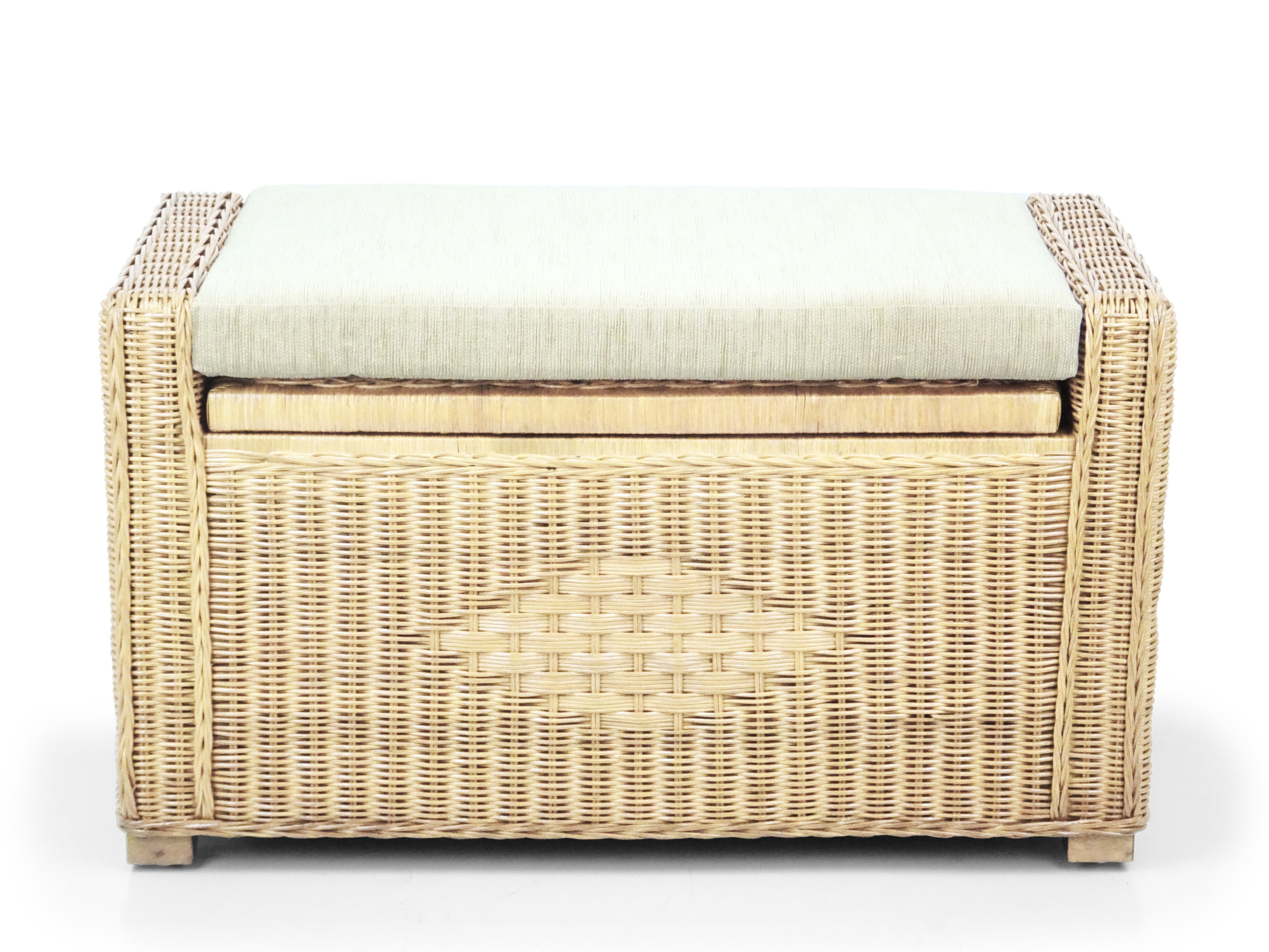 Bruno Handmade 32 Inch Rattan Wicker Chest Storage Trunk Organizer Ottoman W/Cushion Natural Color