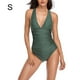 thumbnail image 2 of Naiovety Traje de baño de poliéster de aplicación amplia para mujer con traje de baño de una pieza con costuras finas, traje de baño Push Traje de baño Verde S, 2 of 6
