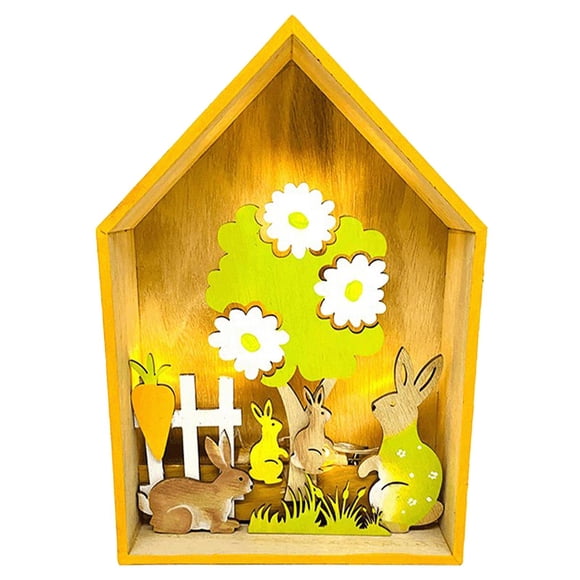 Lámpara de noche de madera con forma de conejo de Pascua y luces blancas cálidas para decoración de mesa de Pascua