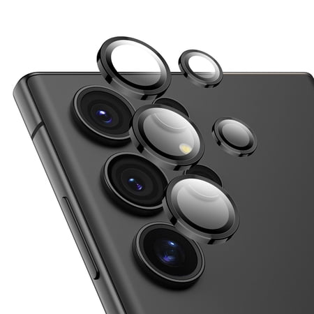 Dteck Camera Lens Protector for Samsung Galaxy S25 Ultra, Individual Metal Ring 9H Hardness HD Tempered Glass Camera Screen Protector Cover for Galaxy S25 Ultra,Black