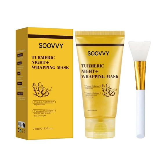 SOOVVY Turmeric Overnight Wrapping Peel Off Mask - Nourishes dull, uneven skin with hydrolyzed collagen for glowing skin and improved elasticity. Korean skincare, 2.53 fl. oz.