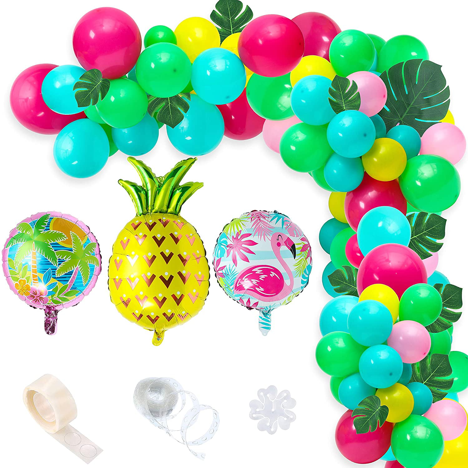 SATINIOR Set of 45 Hawaii Party Balloon Flamingo Tropical Leaf Pineapple Balloons Colorful Balloon with Round Confetti for Hawaii Luau Party Decorations