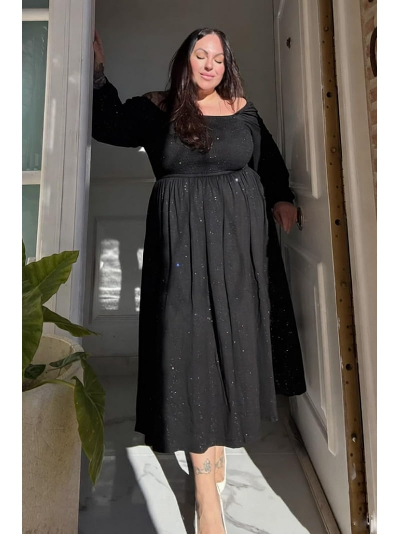 black bubble dress plus size CASSIE LIZ Plus Size Womens Dresses 2X Long Sleeve Boho Square Neck Bubble  Sleeve Brown Flowing Winter Maxi Dresses Holiday Wedding Date Guest 2XL 18W