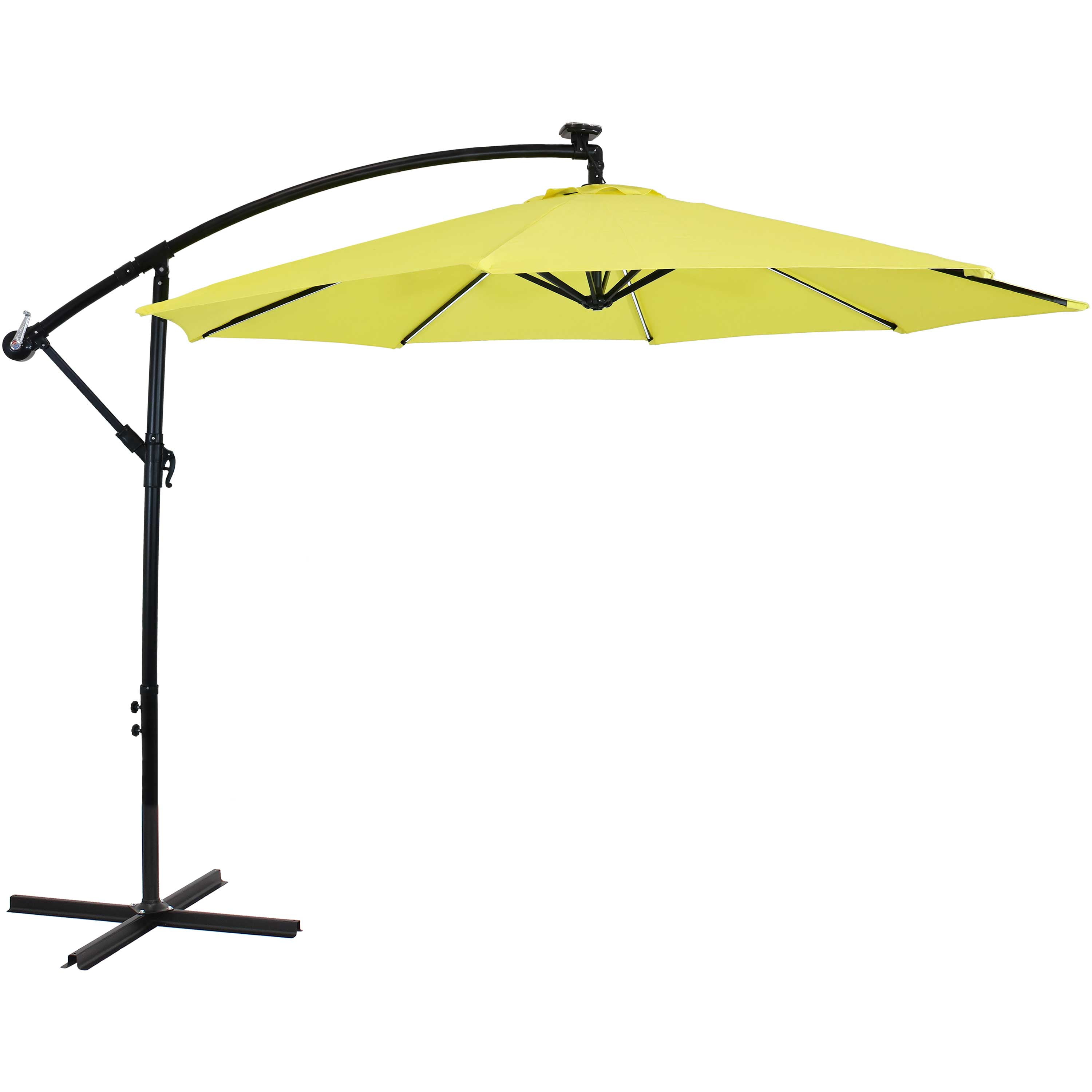 9-Foot Sunnydaze Offset Patio Umbrella with Solar LED Lights Tangerine 
