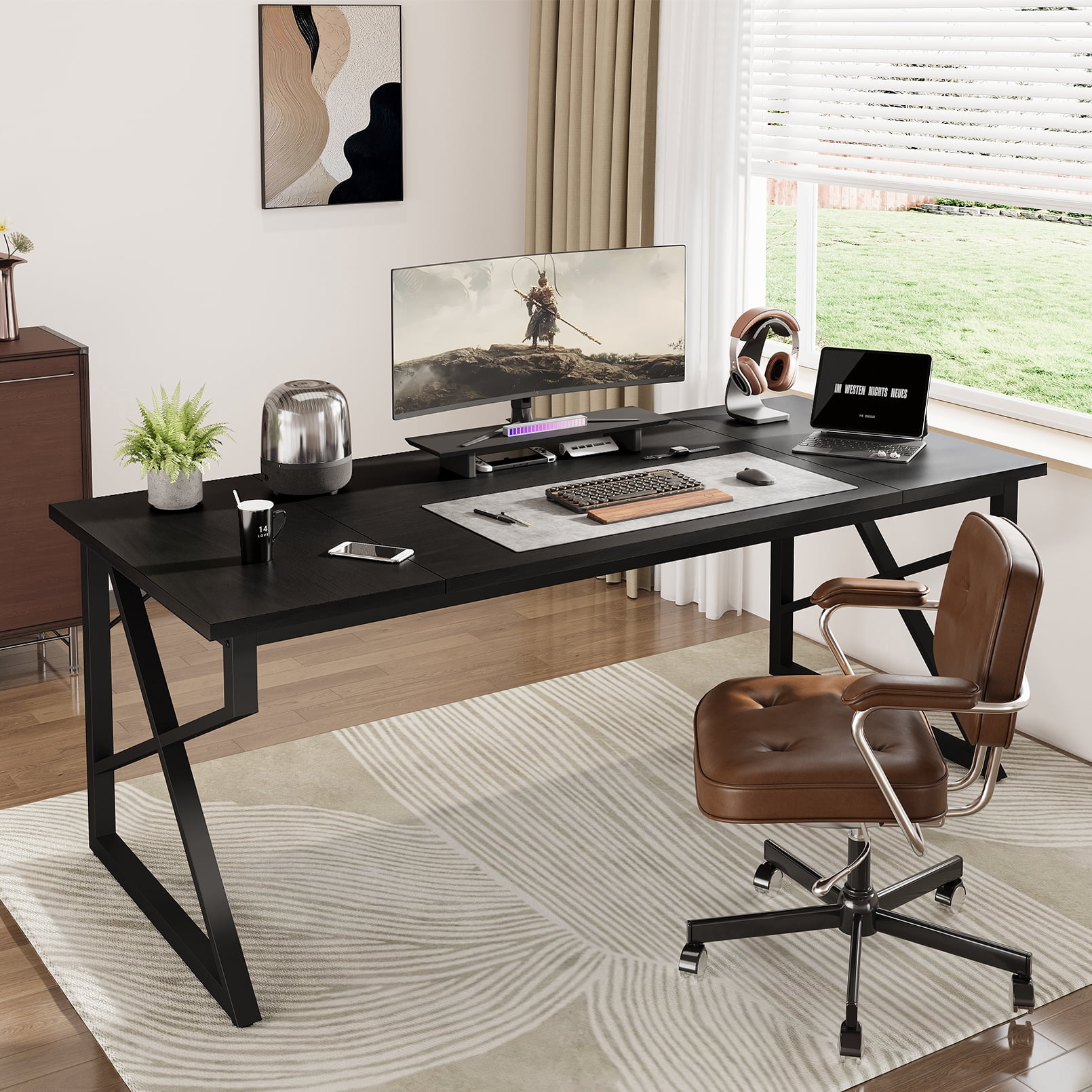 Vividwood 70.9-Inch Executive Desk, Heavy Duty Industrial Home Office Desk, Modern Large Computer Desk for Home Office, 500 lbs Capacity