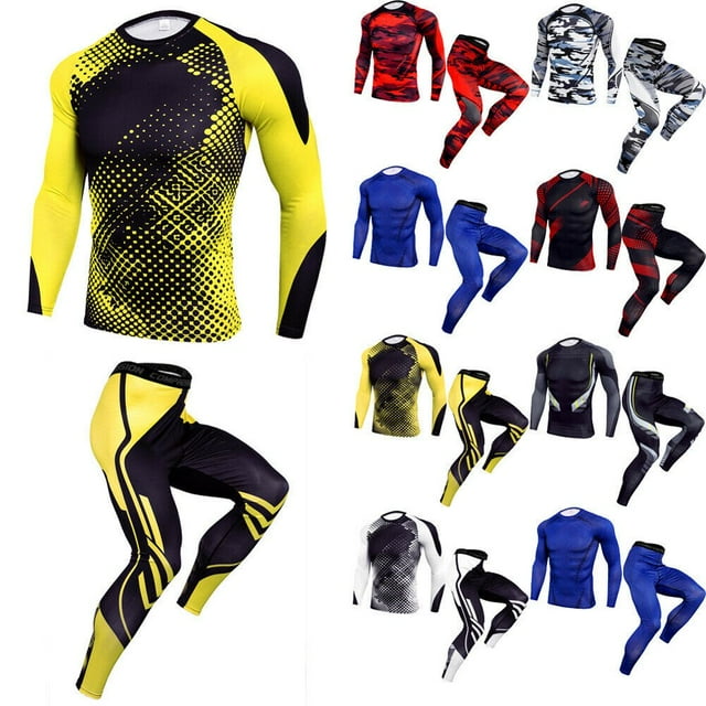 Men Compression Shirt Pants Set Fitness Sportswear Bodybuilding Tight Sport Suit