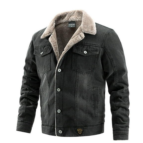 IROINNID Men's Shearling Turndown Lapel Long Sleeve Solid Color Comfy Winter Mid-length Lamb Velvet Jacket Plus Velvet Warm Coat