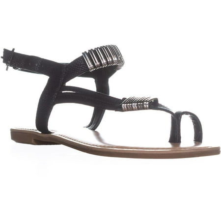 Womens B35 Vera Glitter Toe Ring Flat Sandals, Black, 5.5 US