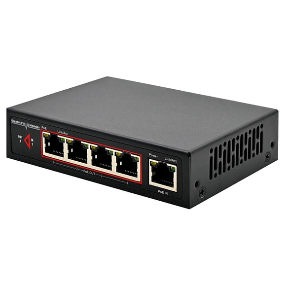 Conmutador/extensor PoE, divisor y repetidor PoE, 60 W, 4 puertos, Gigabit