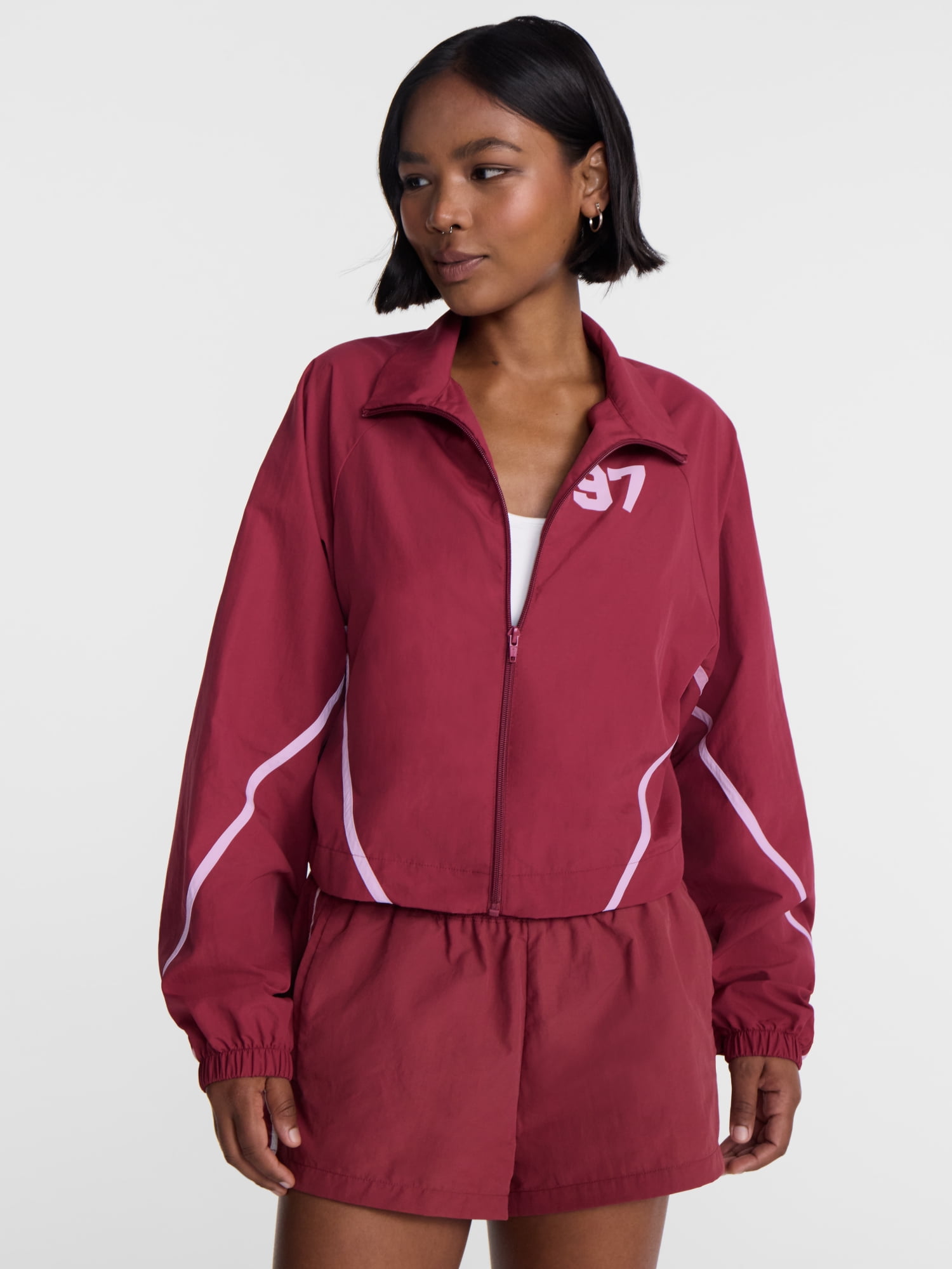 No Boundaries Zip Front Graphic Track Jacket, Women's XXS-XXL