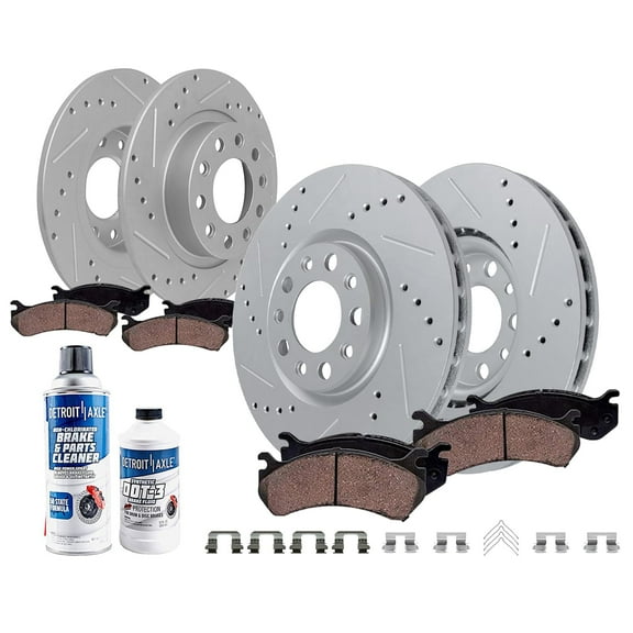Detroit Axle - 10pc Brake Kit for 2013-2016 Dodge Dart, Drilled and Slotted Disc Brake Rotors 2014 2015 Ceramic Brakes Pads with Hardware Replacement : 12.00" inch Front and 10.39" inch Rear Rotor