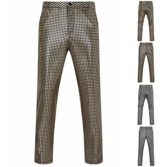 Viikei Men's and Big Men's Relaxed Fit Jeans with Flex,Man Leisure Bright Straight Tube Nightclub Stage Show Lattice Trousers Gold S
