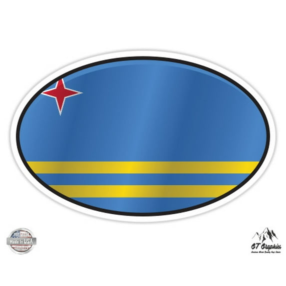 Aruba Flag Oval - 7" Vinyl Sticker - For Car Laptop I-Pad - Waterproof Decal