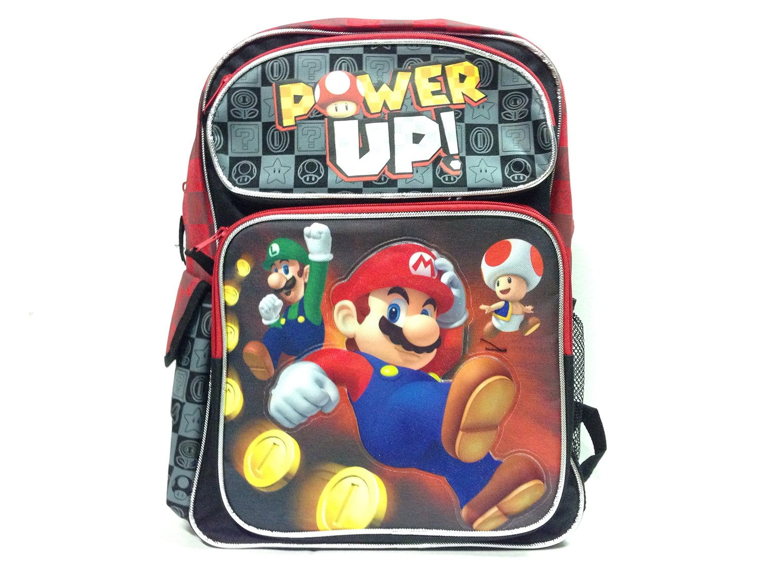 Backpack Nintendo Super Mario Black Power Up 16" School Bag New 405280