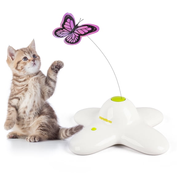 All For Paws Battery Operated Cat Teaser Toy Interactive Flutter Bug with Two Butterfly Replacements