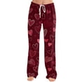 thumbnail image 5 of Iaqnaocc Valentine's Day Pajama Pants Women Baggy Love Heart Print Lounge Pants Loose Fit Love Heart Pajama Pants Fashion Holiday Party Drawstring Elastic Waist Pjs Sleep Bottoms Wine L, 5 of 5