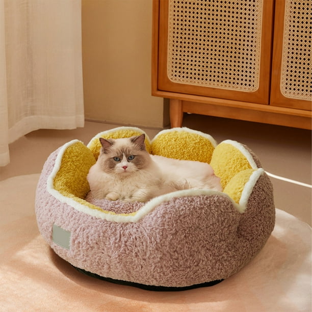 Cama para Gatos de Felpa Suave y Portátil, 40 X 40 X 18 Cm | Nido Lavable, Cálido y Acogedor a Cuadros para Mascotas Pequeñas y Medianas | Escondite de Interior Cómodo para Mascotas