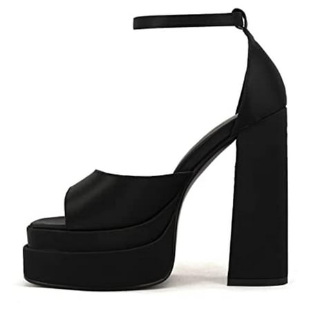 

Women‘s Platform Ankle Strap Sandals Solid Color Open Toe Chunky High Heels Buckle Strap Shoes